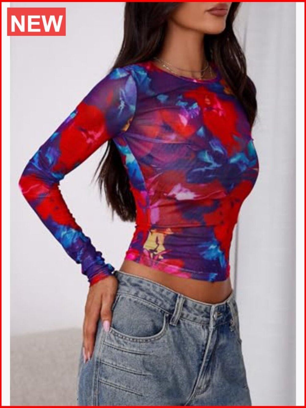 Women's Mesh Long Sleeve Sheer Blouse Going Out Layering Shirt - Picture 4 of 7